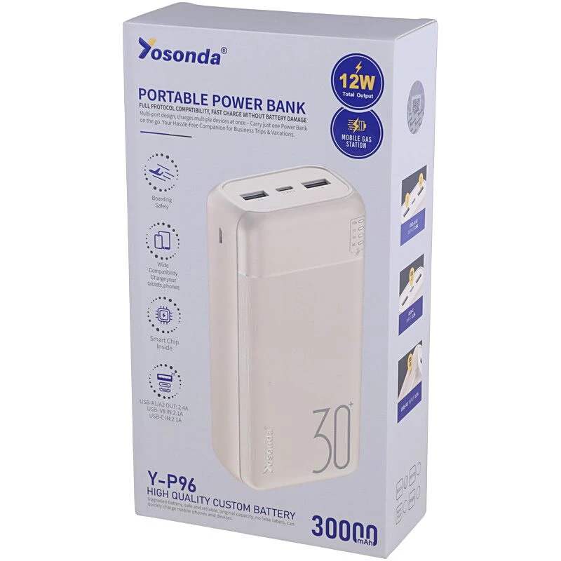 پاور بانک فست شارژ یوسوندا Y-P96 QC 12W ظرفیت 30000 میلی آمپر ساعت
