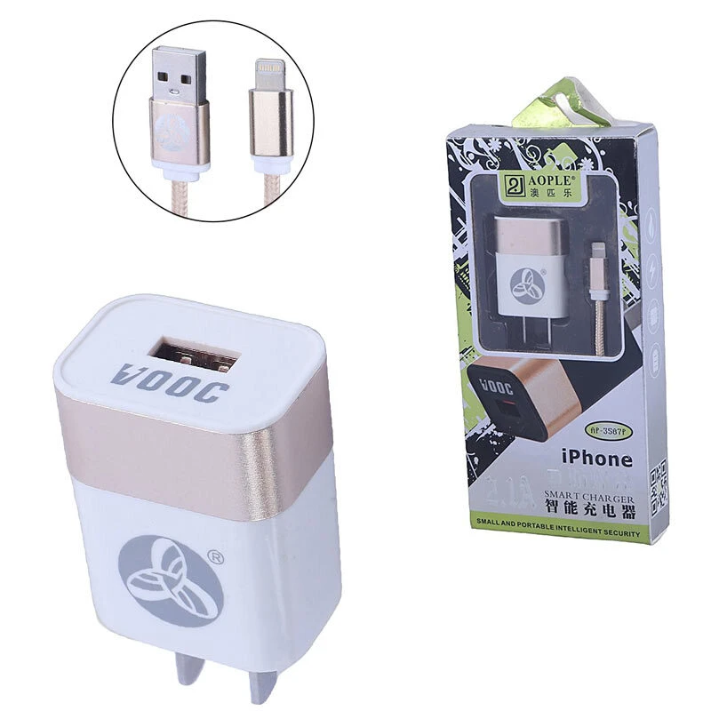 شارژر دیواری 11 وات Aople AP-3587P 2.1A + کابل آیفونی