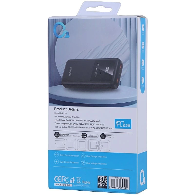 پاور بانک فست شارژ اکسیژن OX-110 PD 22.5W ظرفیت 20000 میلی آمپر ساعت