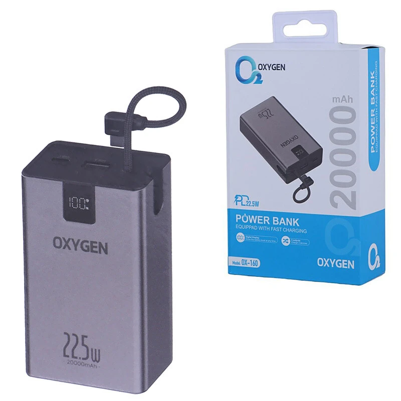 پاور بانک فست شارژ اکسیژن OX-160 PD 22.5W ظرفیت 20000 میلی آمپر ساعت