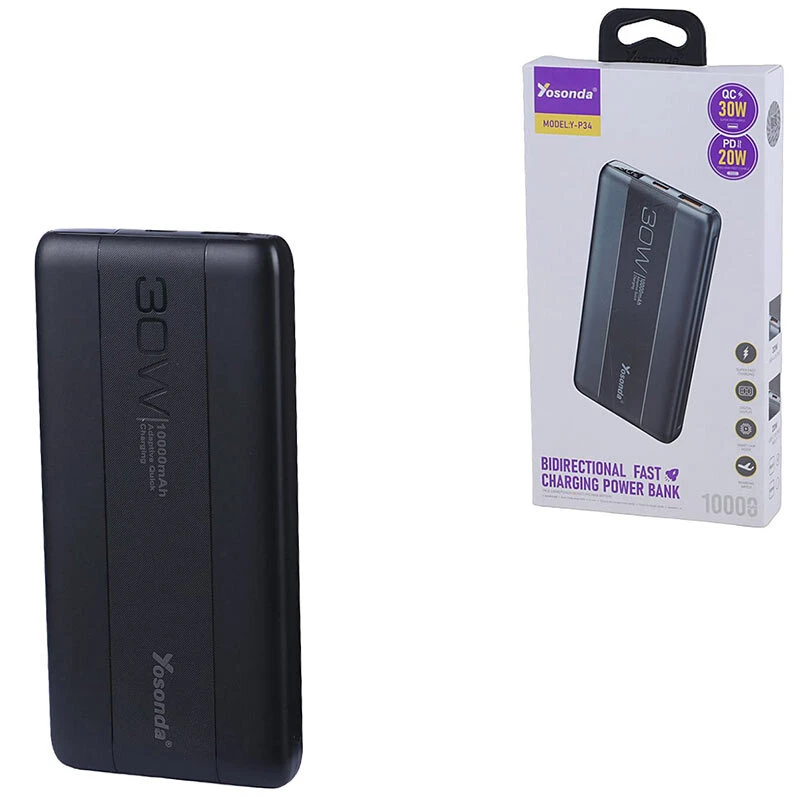 پاور بانک فست شارژ یوسوندا Y-P34 PD QC 30W ظرفیت 10000 میلی آمپر ساعت