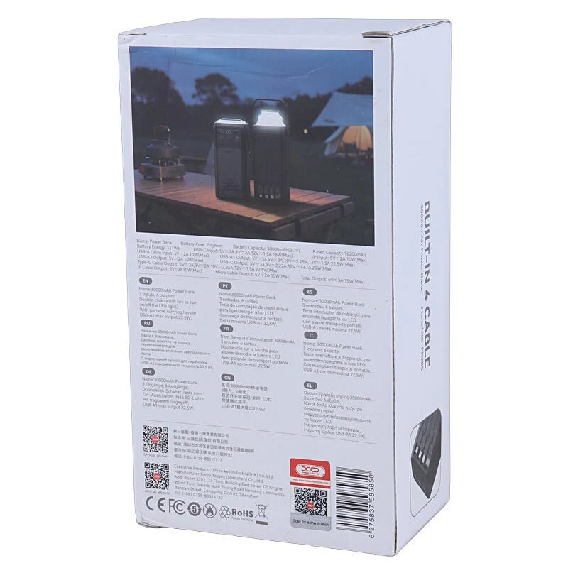 پاور بانک فست شارژ ایکس او XO-PR285 PD 22.5W ظرفیت 30000 میلی آمپر ساعت