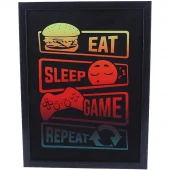 تابلو شاسی طرح Eat Sleep Game Repeat سایز 30*40 سانتی متر