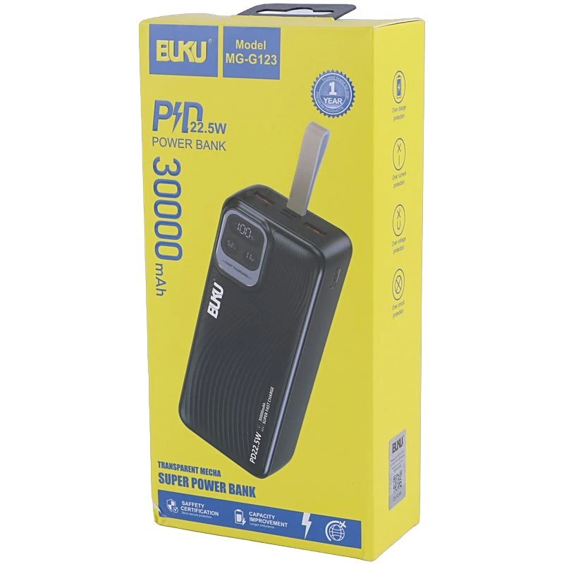 پاور بانک فست شارژ بوکو MG-G123 QC3.0 PD 22.5W ظرفیت 30000 میلی آمپر ساعت