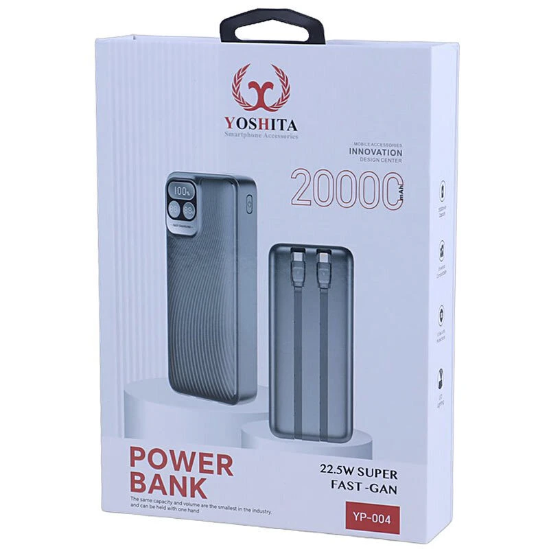 پاور بانک فست شارژ یوشیتا YP-004 QC3.0 PD 22.5W ظرفیت 20000 میلی آمپر ساعت