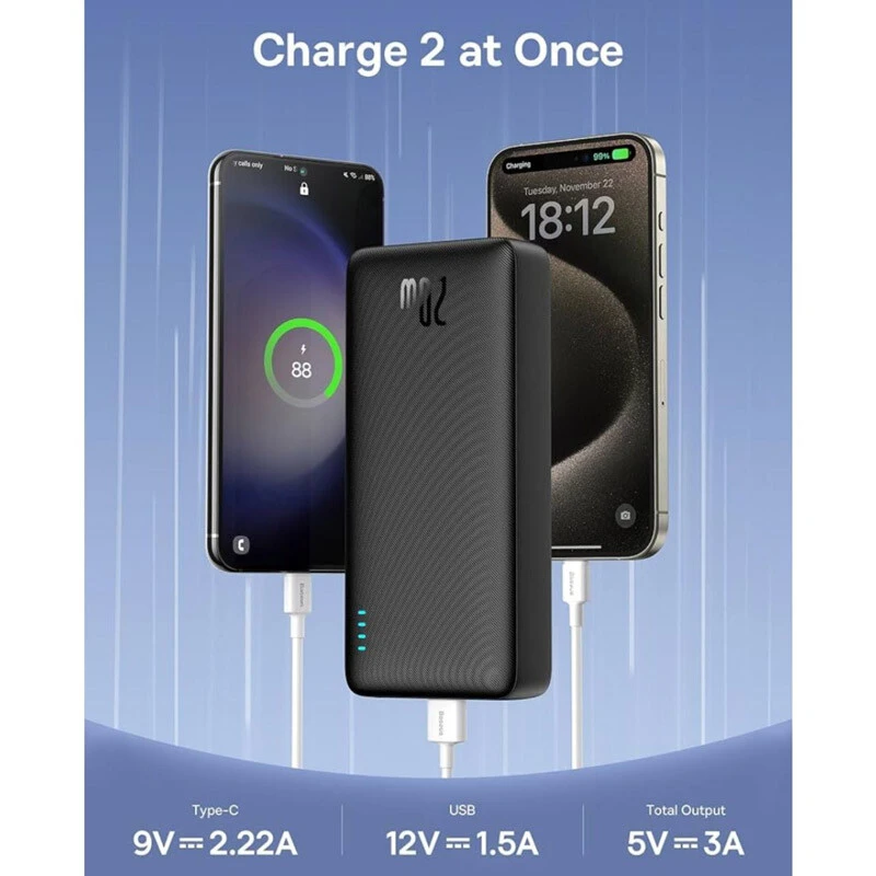 پاور بانک فست شارژ باسئوس Airpow P10022804113 PD 20W ظرفیت 20000 میلی آمپر ساعت