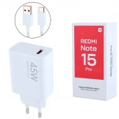 شارژر دیواری 45 وات شیائومی Redmi Note 15 Pro MDY-17-EF 4.1A سرجعبه + کابل تایپ سی و جعبه گوشی
