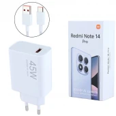 شارژر دیواری 45 وات شیائومی Redmi Note 14 Pro MDY-17-EF 4.1A سرجعبه + کابل تایپ سی و جعبه گوشی