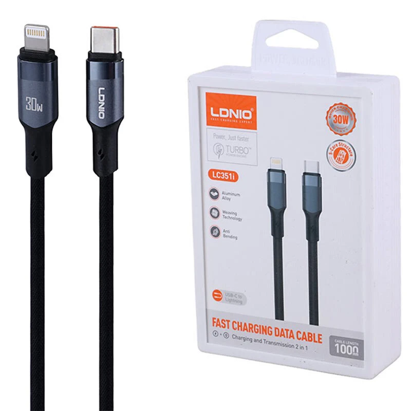 کابل تایپ سی به لایتنینگ فست شارژ 30 وات الدینیو LC351i طول 1 متر
