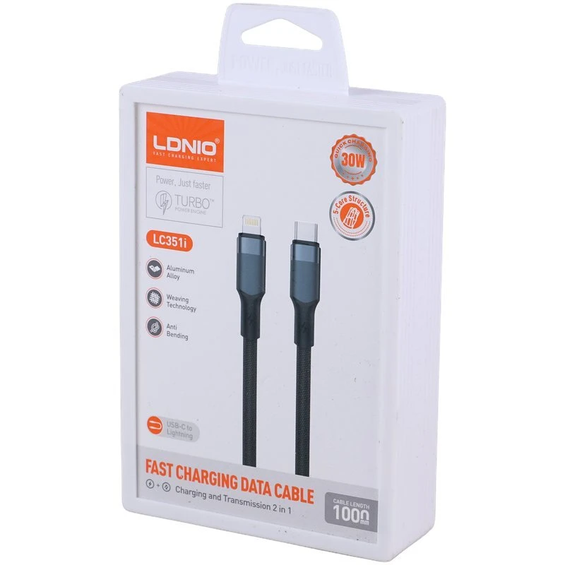 کابل تایپ سی به لایتنینگ فست شارژ 30 وات الدینیو LC351i طول 1 متر