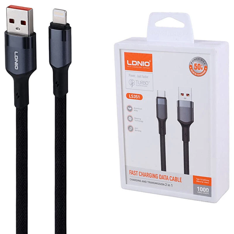 کابل لایتنینگ فست شارژ 50 وات الدینیو LS351 طول 1 متر