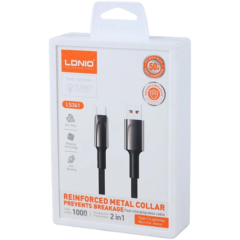 کابل لایتنینگ فست شارژ 50 وات الدینیو LS341 طول 1 متر