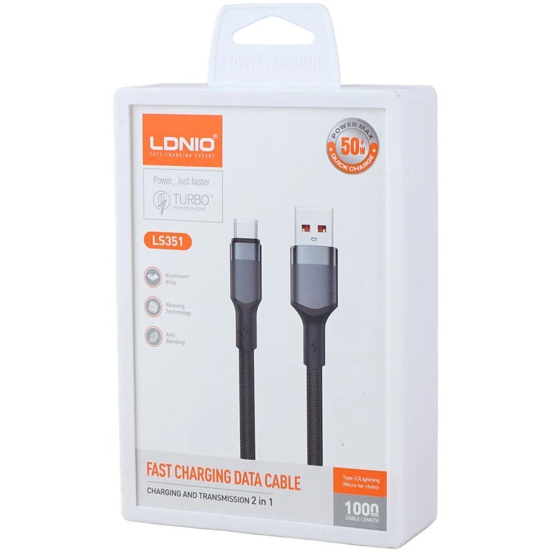 کابل تایپ سی فست شارژ 50 وات الدینیو LS351 طول 1 متر