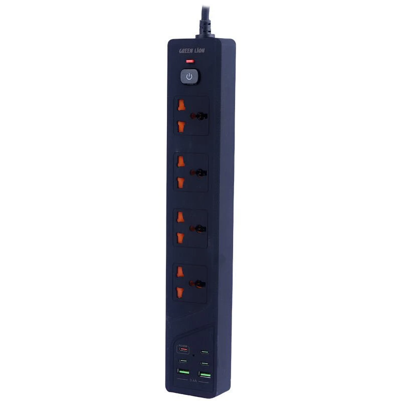 چند راهی 4 خانه گرین لاین GNPS3MQCBK با کابل 3 متری + شارژر USB و Type-C