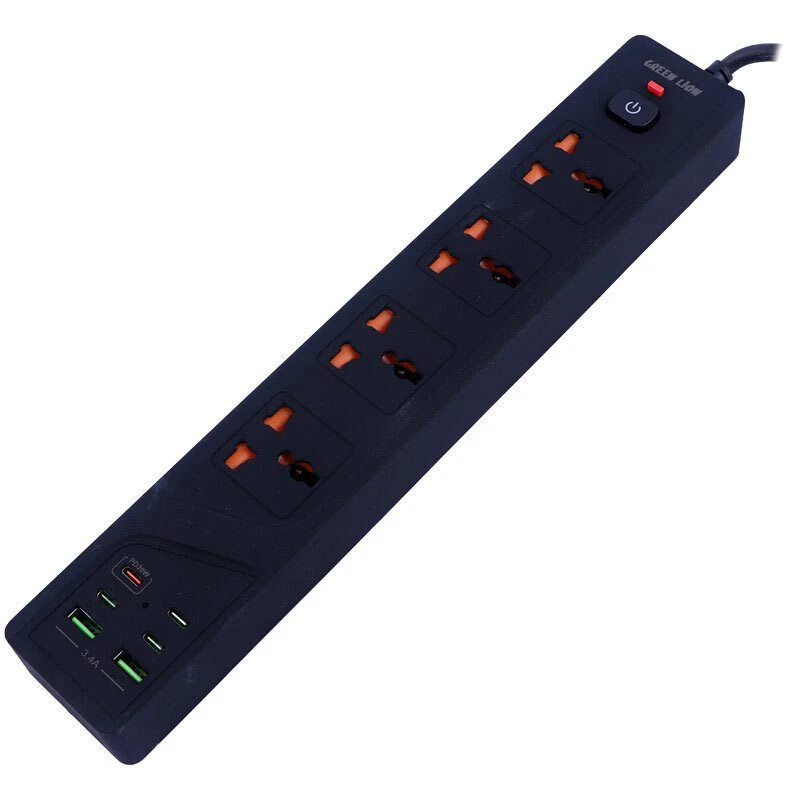 چند راهی 4 خانه گرین لاین GNPS3MQCBK با کابل 3 متری + شارژر USB و Type-C