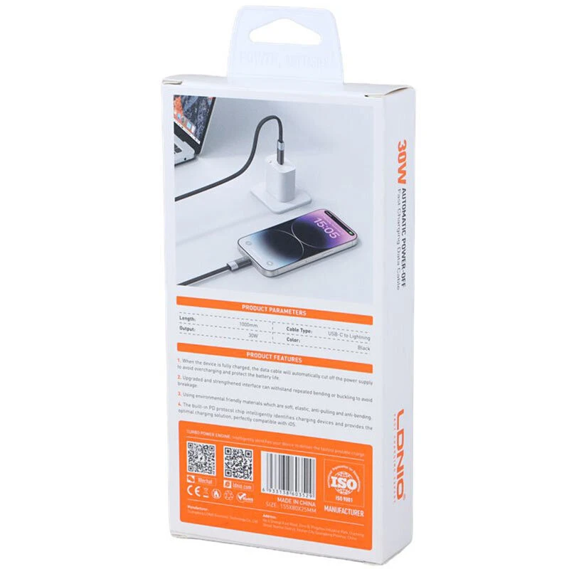 کابل تایپ سی به لایتنینگ فست شارژ 30 وات الدینیو LC241i طول 1 متر