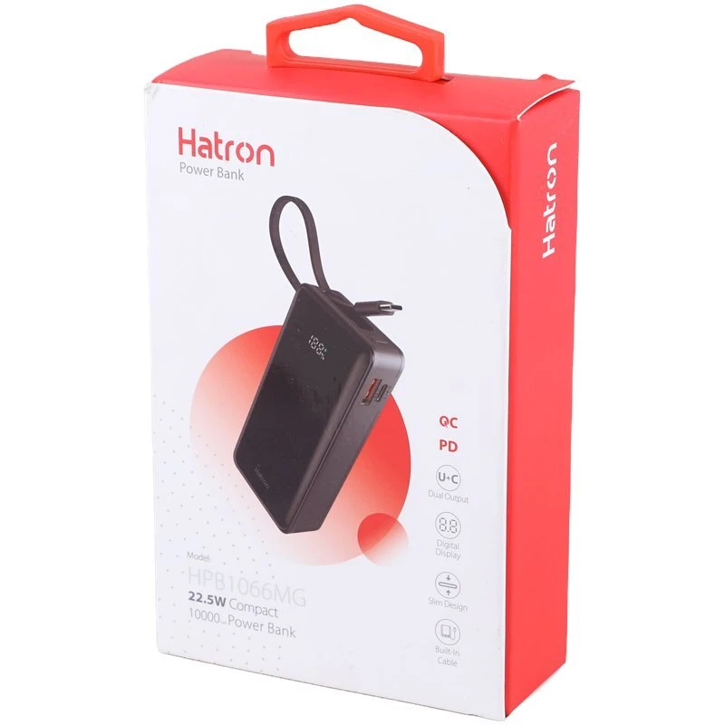 پاور بانک فست شارژ هترون HPB1066MG QC3.0 PD 22.5W ظرفیت 10000 میلی آمپر ساعت