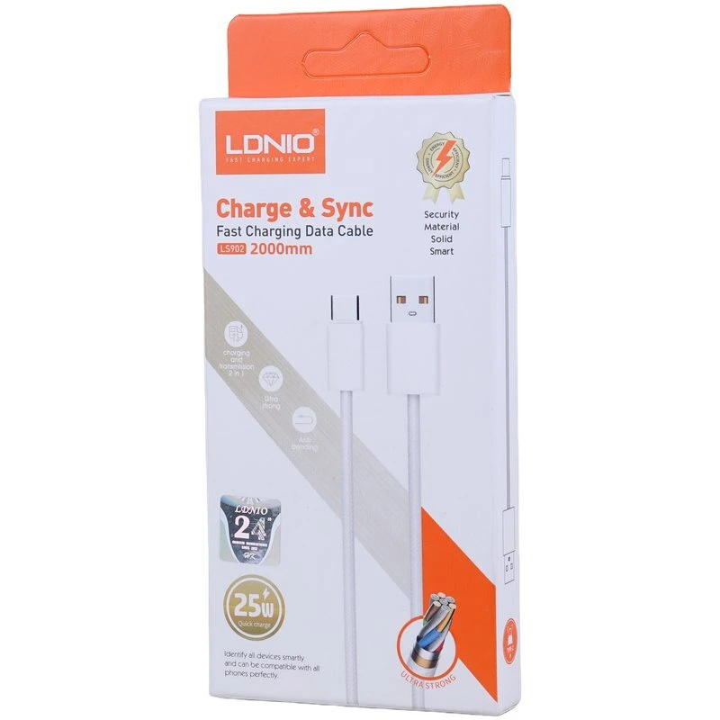 کابل تایپ سی فست شارژ 25 وات الدینیو LS902 طول 2 متر