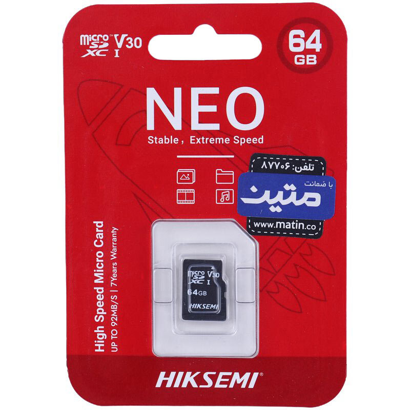 رم میکرو 64 گیگ هایک سمی Hiksemi Neo V30 C10 92MB/s