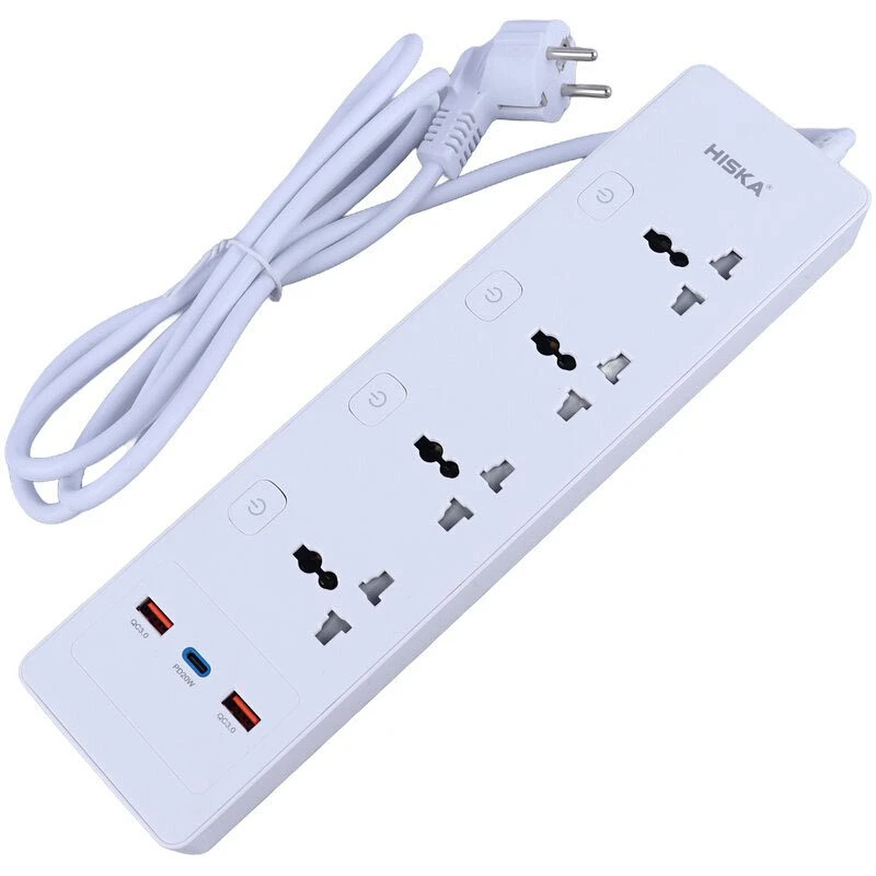 چند راهی 4 خانه هیسکا CH-5518EU با کابل 2 متری + شارژر USB و Type-C