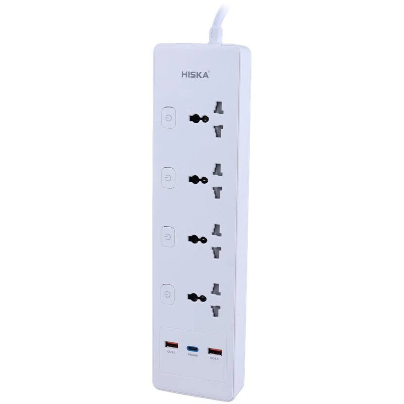 چند راهی 4 خانه هیسکا CH-5518EU با کابل 2 متری + شارژر USB و Type-C
