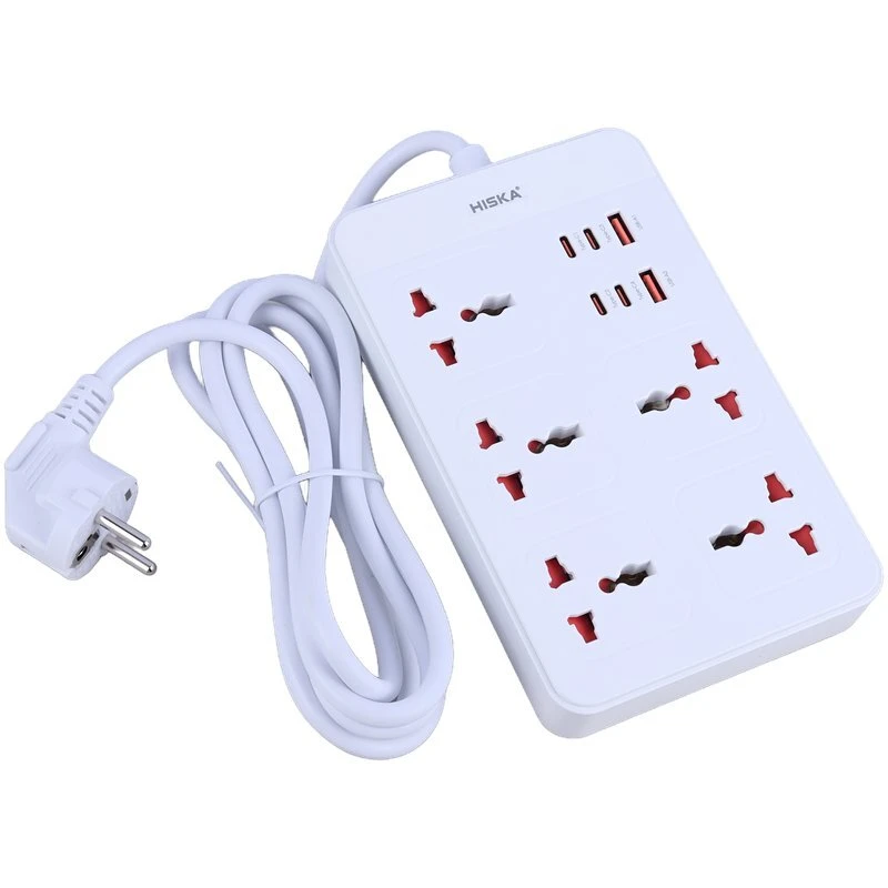 چند راهی 5 خانه هیسکا CH-5521 با کابل 2 متری + شارژر USB و Type-C