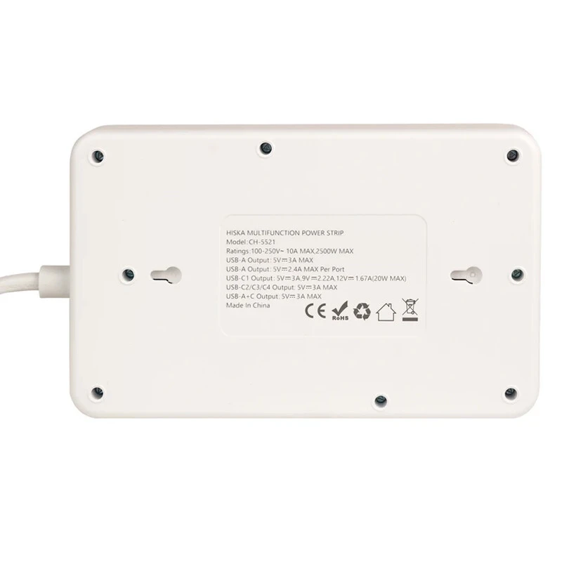چند راهی 5 خانه هیسکا CH-5521 با کابل 2 متری + شارژر USB و Type-C