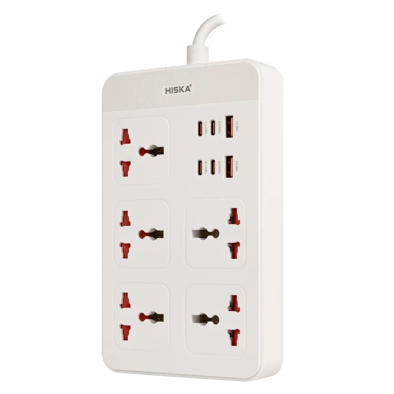 چند راهی 5 خانه هیسکا CH-5521 با کابل 2 متری + شارژر USB و Type-C