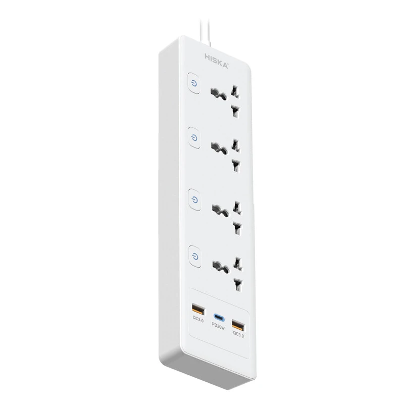 چند راهی 4 خانه هیسکا CH-5518EU با کابل 2 متری + شارژر USB و Type-C