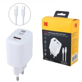 شارژر دیواری 30 وات کداک WCWCS-7006 QC3.0 PD 3A + کابل تبدیل تایپ سی