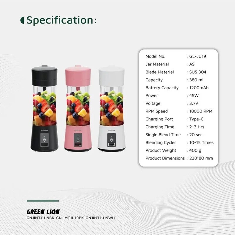 مخلوط کن شارژی گرین لاین Juice Mate GL-JU19 GNJIMTJU19