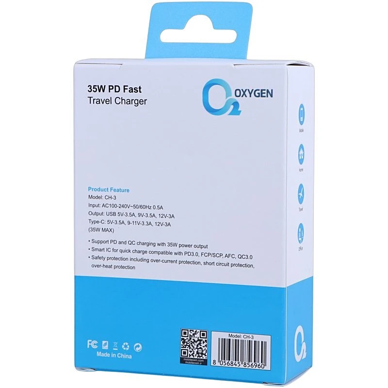 شارژر دیواری 35 وات اکسیژن CH-3 QC3.0 PD 3.5A