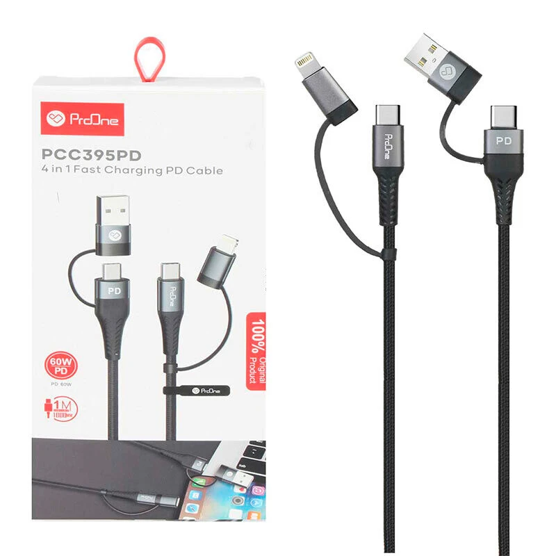 کابل شارژ چندکاره فست شارژ 60 وات پرووان PCC395PD طول 1 متر