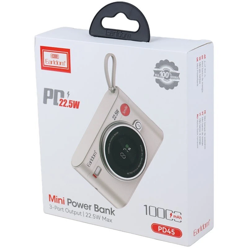 پاور بانک فست شارژ ارلدام ET-PD45 PD 22.5W ظرفیت 10000 میلی آمپر ساعت