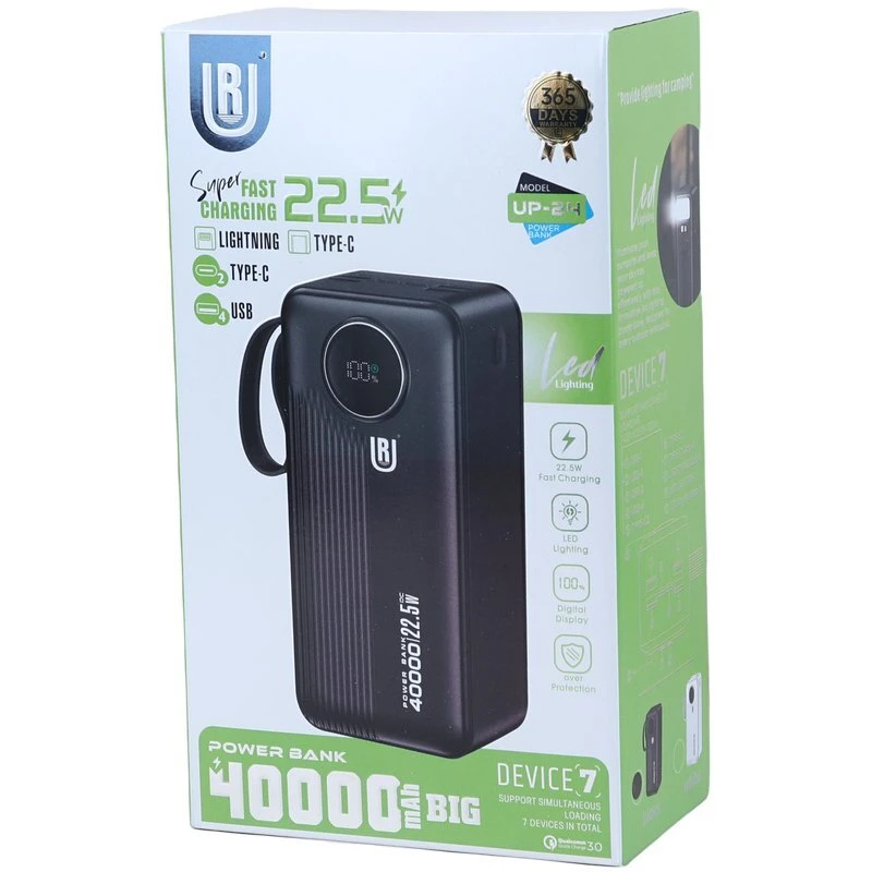پاور بانک فست شارژ یو آر UP-24 QC3.0 PD 22.5W ظرفیت 40000 میلی آمپر ساعت
