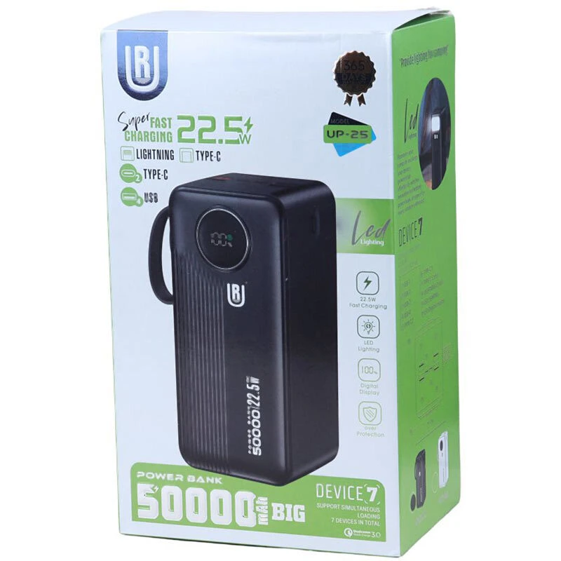 پاور بانک فست شارژ یو آر UP-25 QC3.0 PD 22.5W ظرفیت 50000 میلی آمپر ساعت