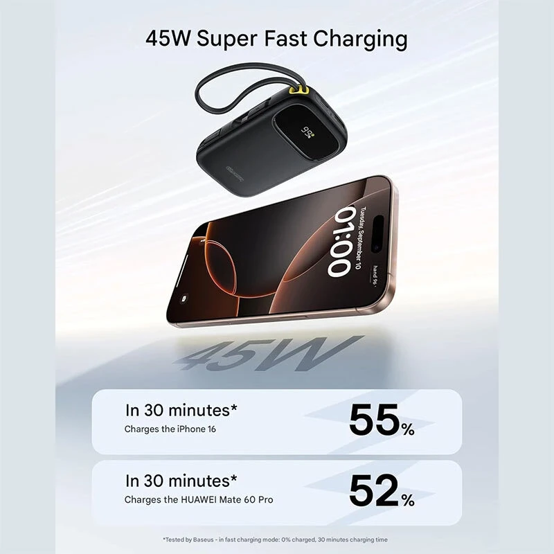 پاور بانک فست شارژ باسئوس QPow 3 P10082105123 PD 45W ظرفیت 20000 میلی آمپر ساعت