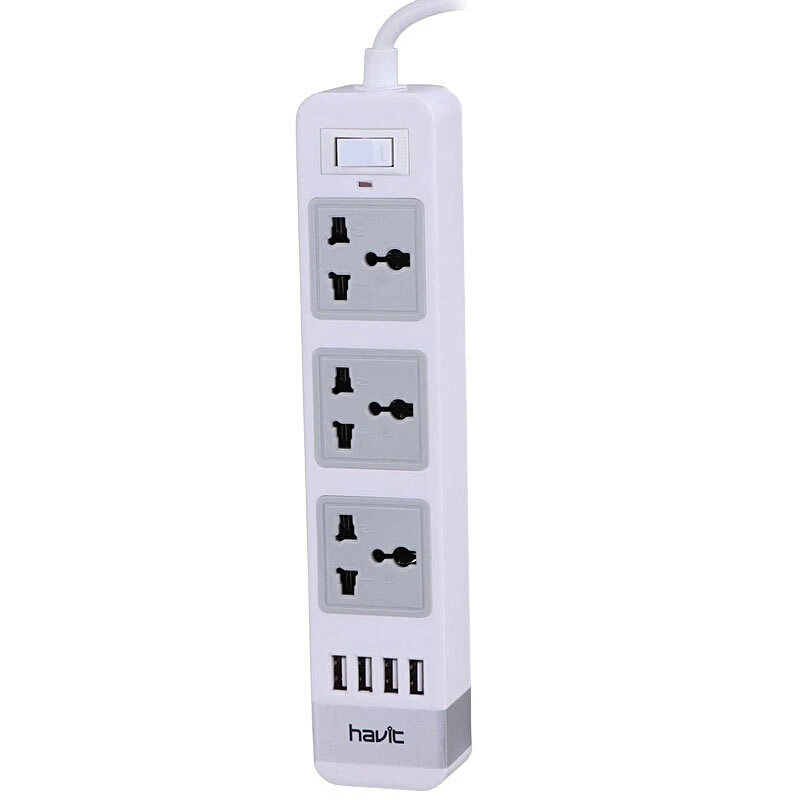 چند راهی 3 خانه ارت دار هویت HV-SP8803 با کابل 2 متری + شارژر USB