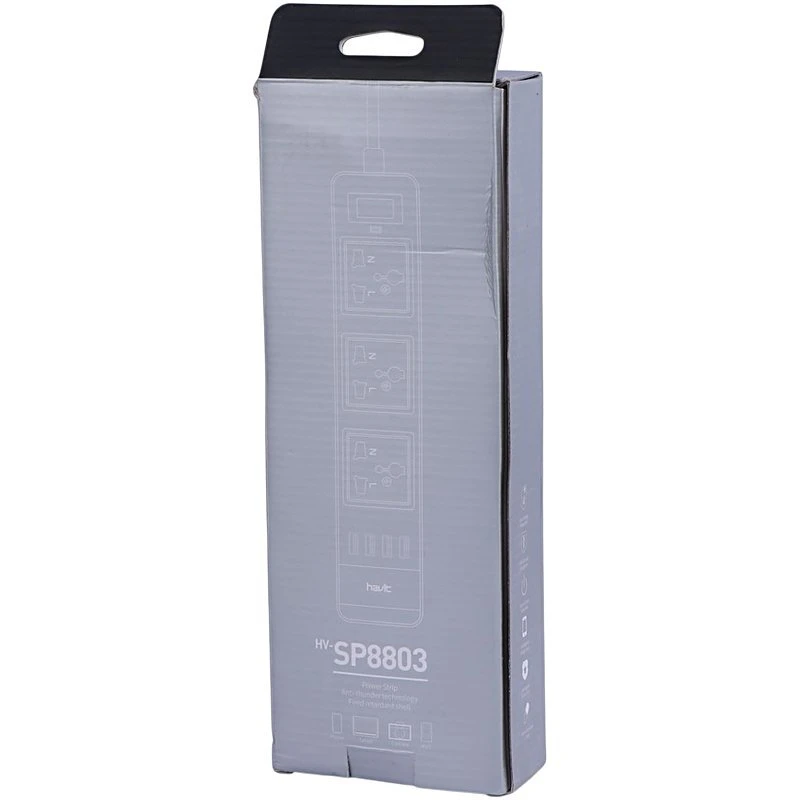 چند راهی 3 خانه ارت دار هویت HV-SP8803 با کابل 2 متری + شارژر USB