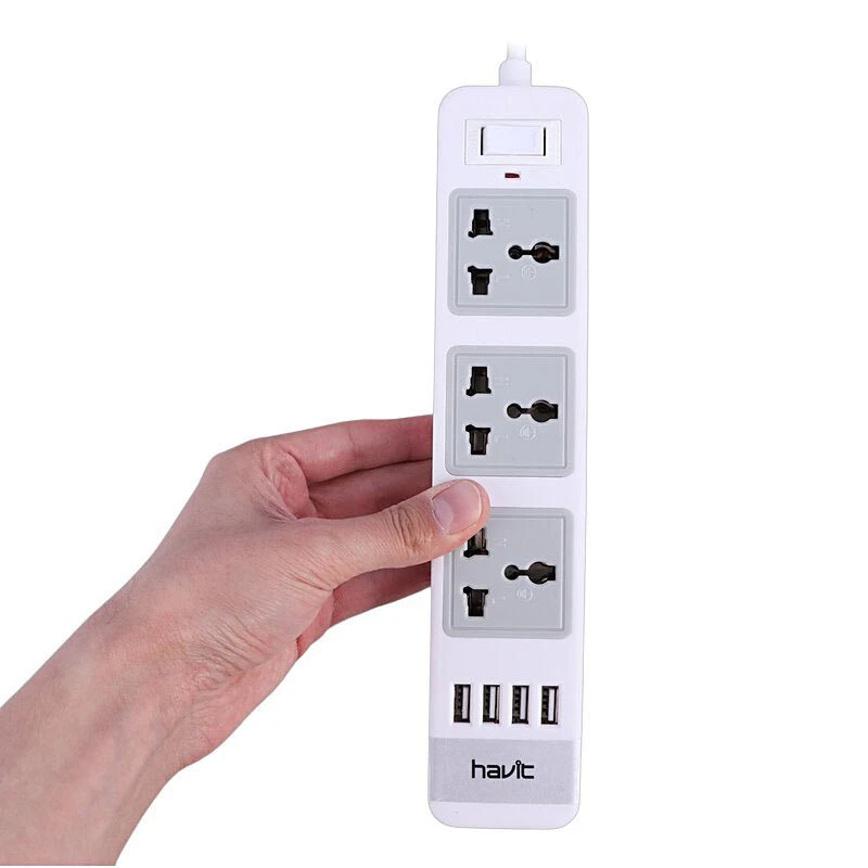 چند راهی 3 خانه ارت دار هویت HV-SP8803 با کابل 2 متری + شارژر USB