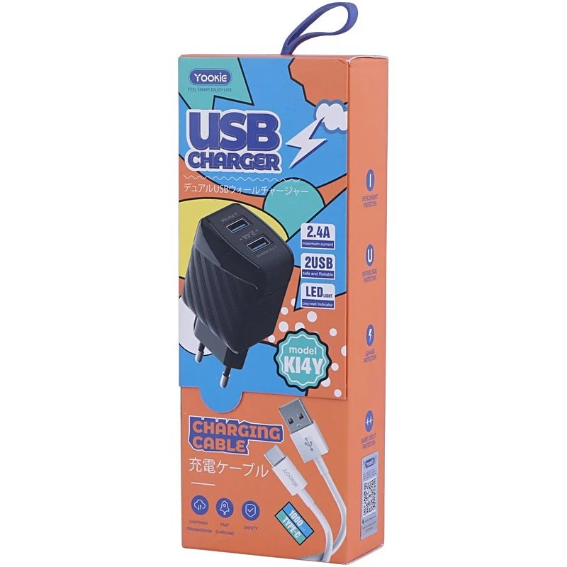 شارژر دیواری 12 وات یوکی KI4Y 2.4A + کابل تایپ سی