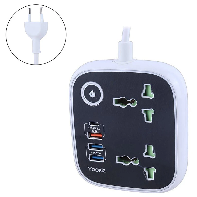 چند راهی 2 خانه یوکی EB03 با کابل 1.4 متری + شارژر USB و Type-C