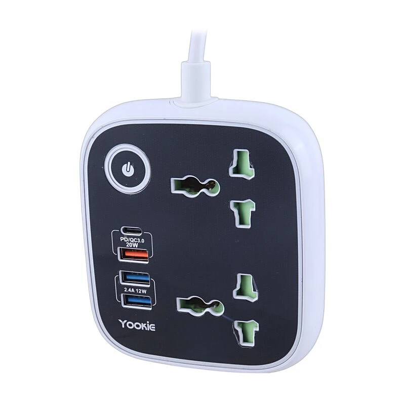 چند راهی 2 خانه یوکی EB03 با کابل 1.4 متری + شارژر USB و Type-C