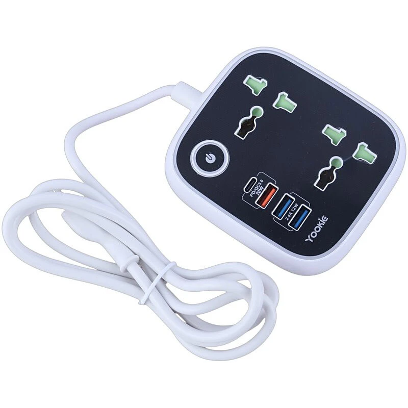 چند راهی 2 خانه یوکی EB03 با کابل 1.4 متری + شارژر USB و Type-C