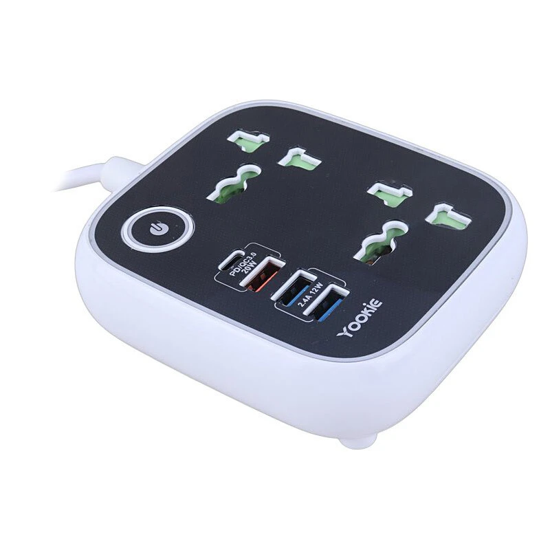 چند راهی 2 خانه یوکی EB03 با کابل 1.4 متری + شارژر USB و Type-C