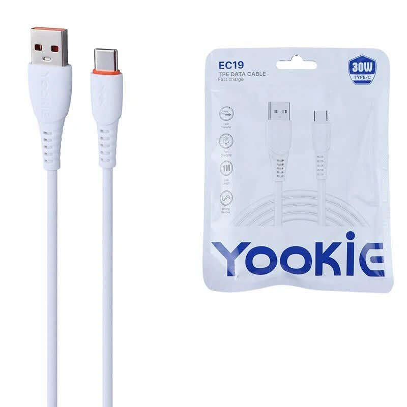کابل تایپ سی فست شارژ 30 وات یوکی EC19 طول 1 متر