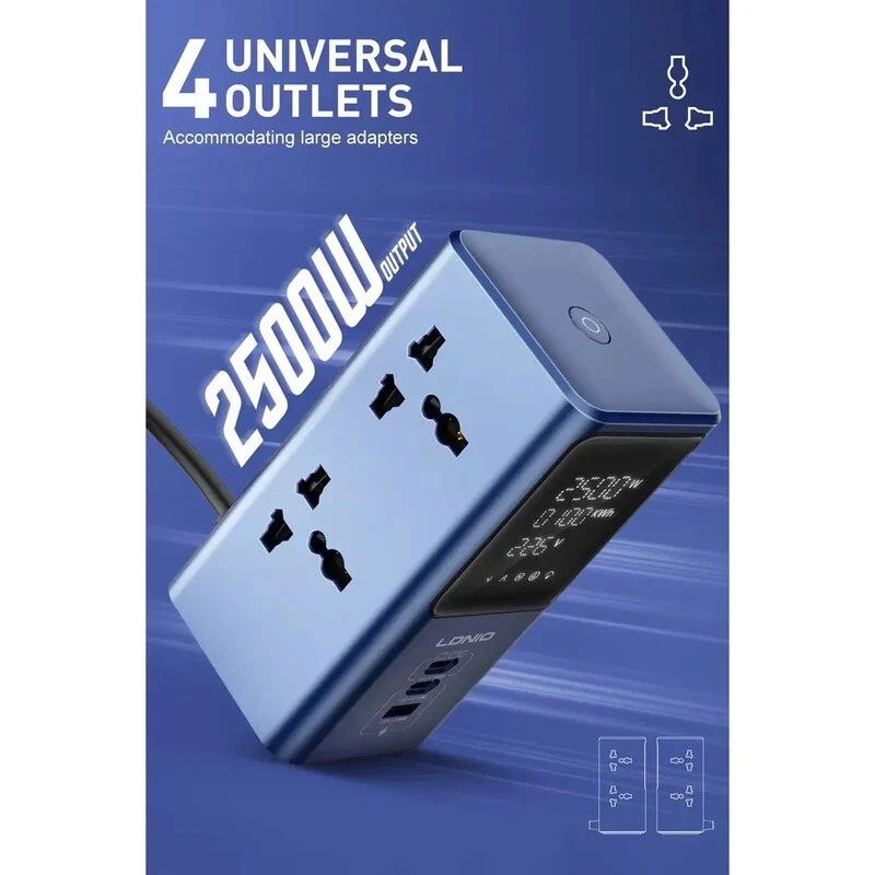 چند راهی 4 خانه الدینیو SC2 با کابل 2 متری + شارژر USB و Type-C