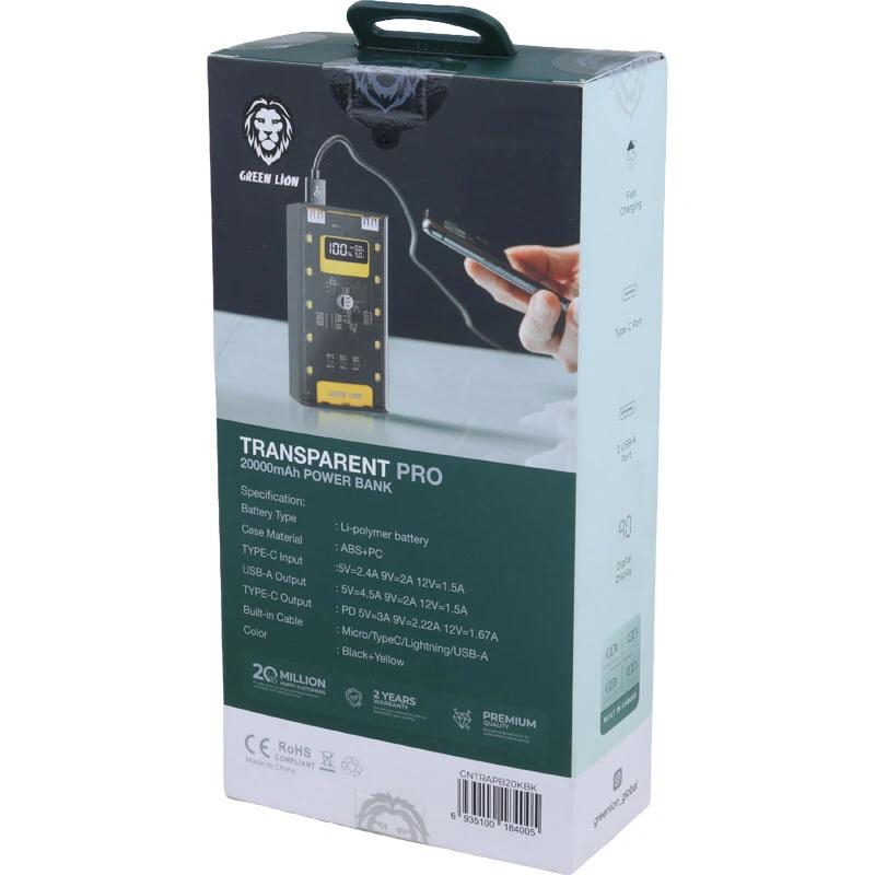پاور بانک فست شارژ گرین لاین Transparent Pro PD 20W ظرفیت 20000 میلی آمپر ساعت