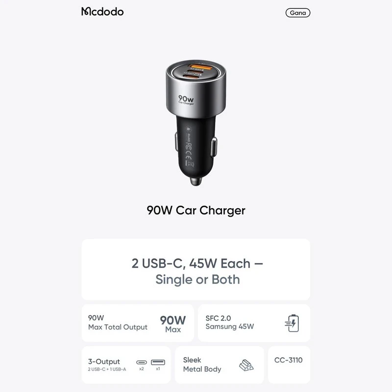 شارژر فندکی 45 وات مک دودو Gana CC-311