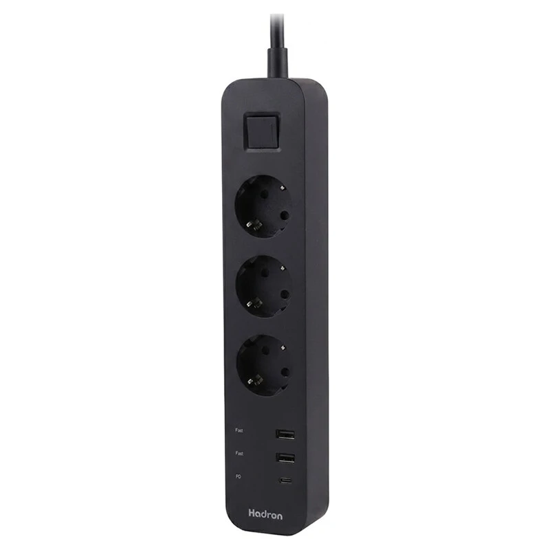 چند راهی 3 خانه ارت دار هادرون P343 با کابل 1.8 متری + شارژر USB و Type-C